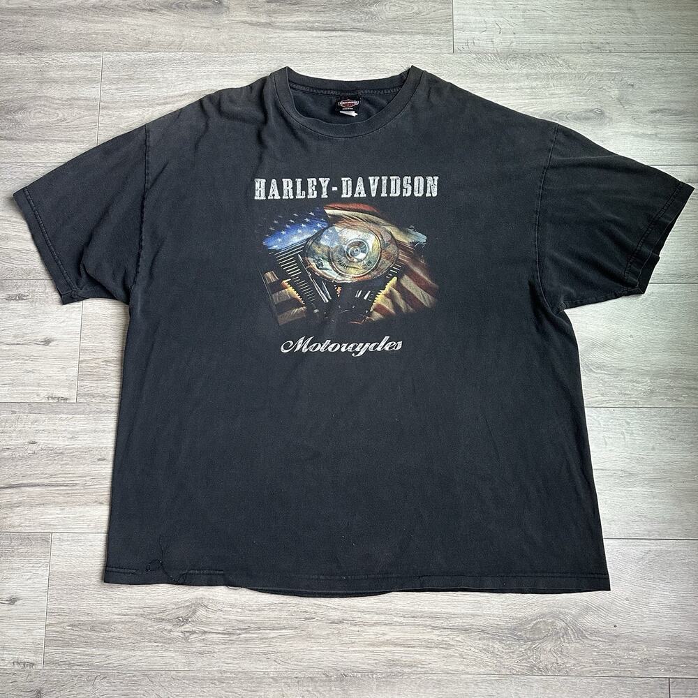 Harley Davidson 3XL Tshirt Vintage Michigan City Indiana Black Faded Oversize